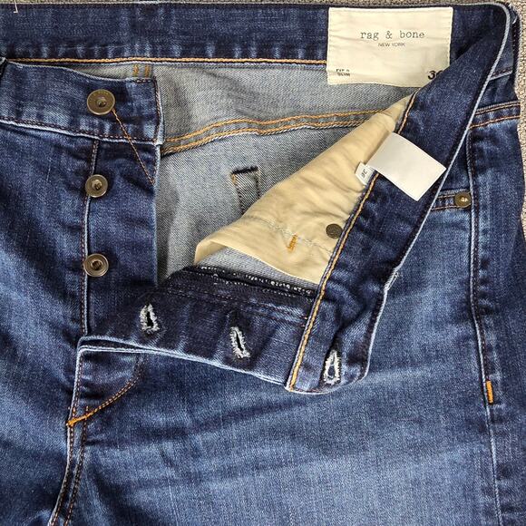 RAG & BONE NEW YORK MEN'S BLUE FIT 2 SLIM JEANS SIZE 36 THROOP COTTON BLEND - Picture 3 of 12